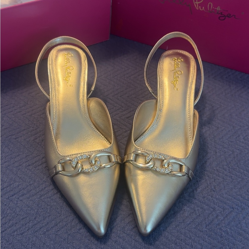 Lilly Pulitzer Gold Flats with Chain Detail